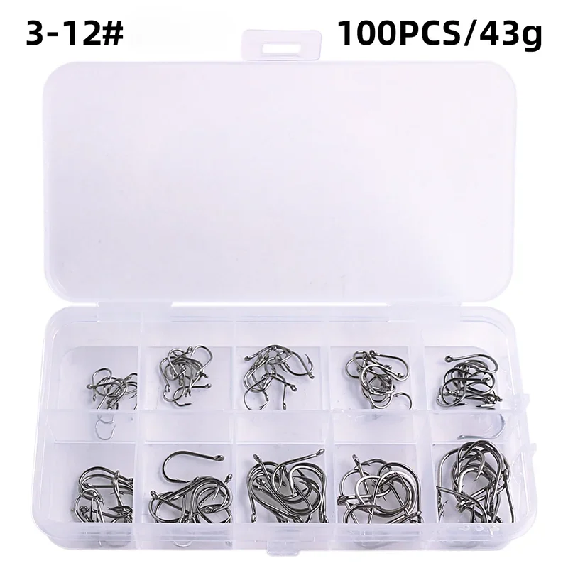 Fishing Hooks Carbon Steel Strong Sharp Silver Circle Fishhook 3#-12# Jig Barbed Pesca Portable Lure Bait Tackle 50-1600Pcs/Box