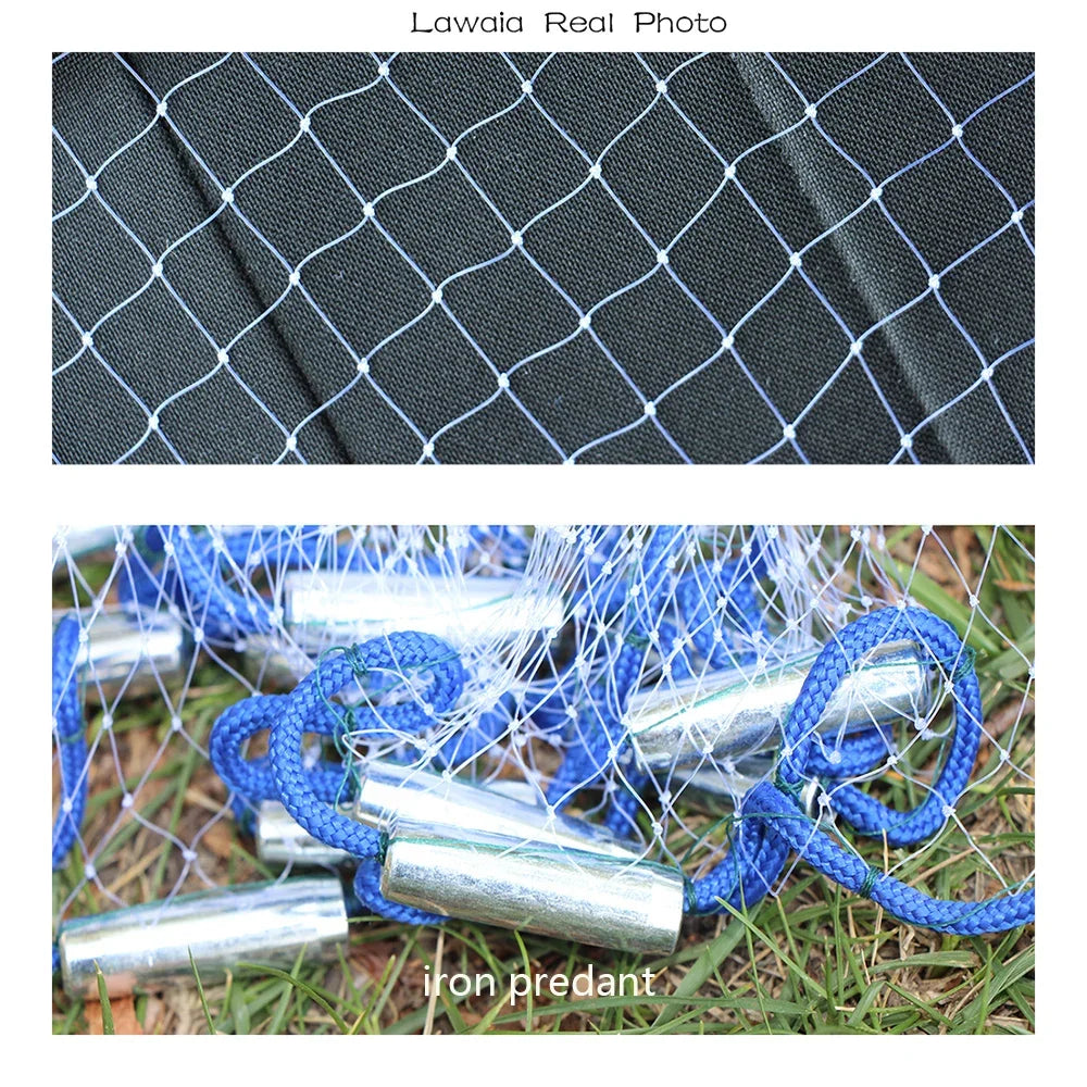 Lawaia Hand Cast Net Aluminum or Blue Plastic Ring Folding Network Steel Pendant Monofilament Nylon Fishing Line Fishnet