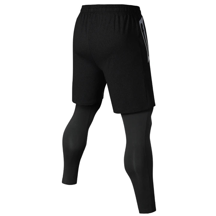 Men Sports Trouser 2 In 1 Compression Training Legging Breathable Joggers Zip Pockets Running Double Deck Fitness Gym Pants