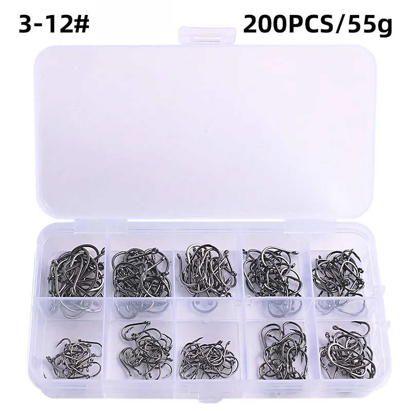 Fishing Hooks Carbon Steel Strong Sharp Silver Circle Fishhook 3#-12# Jig Barbed Pesca Portable Lure Bait Tackle 50-1600Pcs/Box