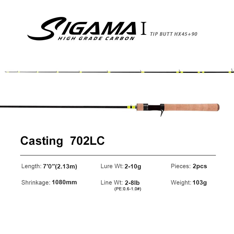 SIGAMA Ultralight Carbon Rods MF Action Spinning Casting Fishing Rods 2 section and 3 section UL L power Travel Rod