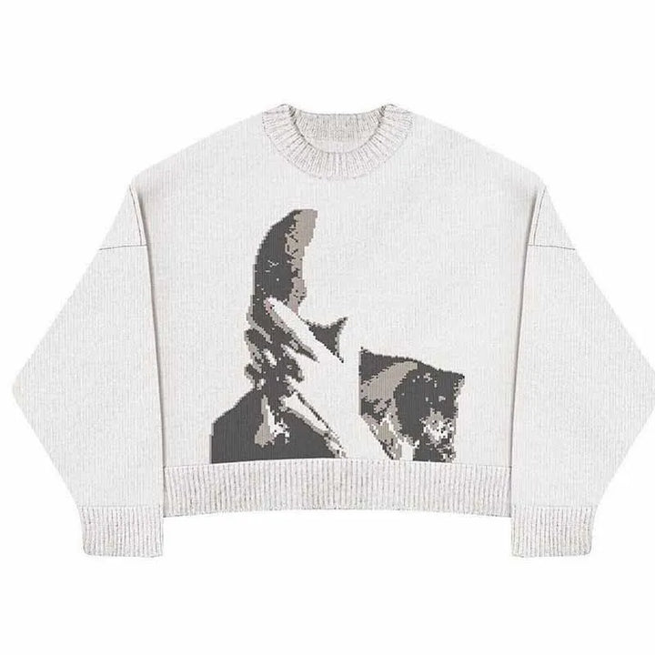 Women's Knitting Gothic Print Pattern O Neck Pullover Sweater Streetwear Girls Oversized Harajuku Knitwear Y2k Sweaters