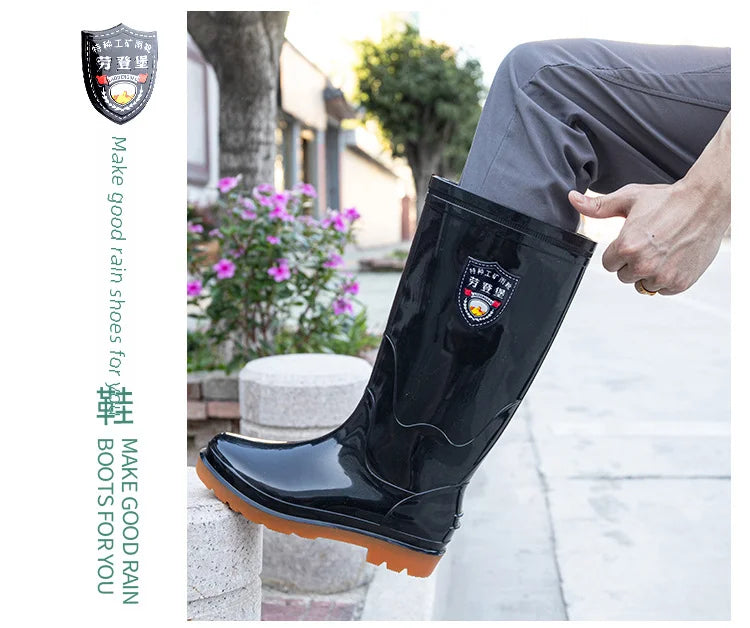 Men Oxford Cloth Thickened High Tube Rain Boots Fishing Water Shoes Construction Sites Outdoor Activities