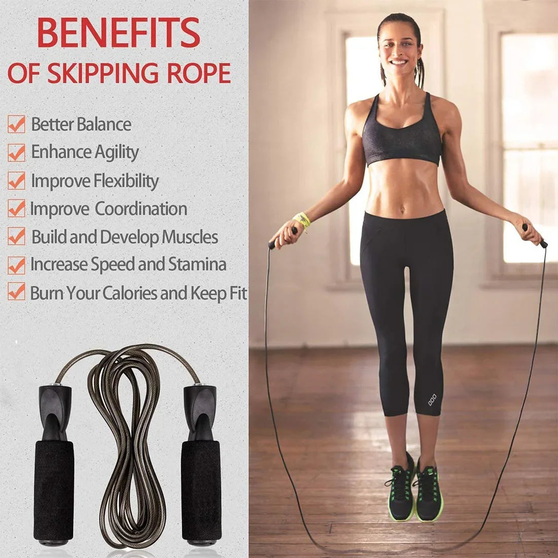 Adjustable Length Steel Wire Jump Rope Speed Skipping Workout Fitness Kids Adults Sport Portable Exercise Training Equipment