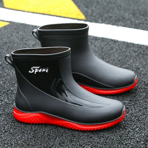 New rain boots for men non-slip wear-resistant take-out riding rubber shoes fishing mid-tube plus velvet winter waterproof shoes