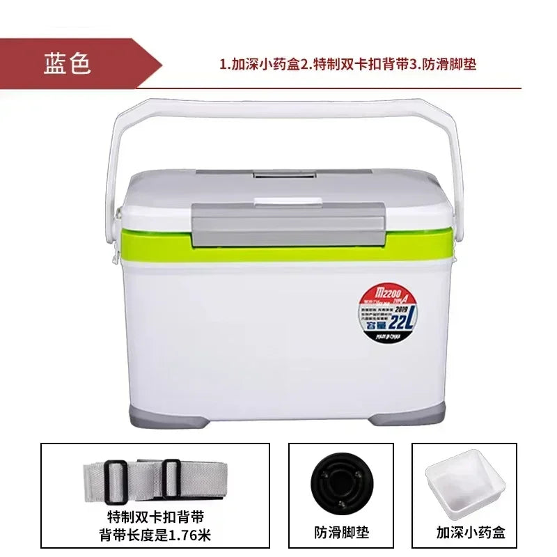 22L Fishing Cooler Box dual lid insulated ice chest sea angling tackle storage