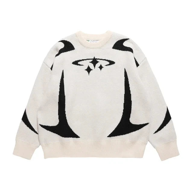 New Hip Hop Gothic Dark Anime Print Streetwear Knitted Sweater Men  Pullover Autumn Harajuku Sweater Women Oversized Sweate