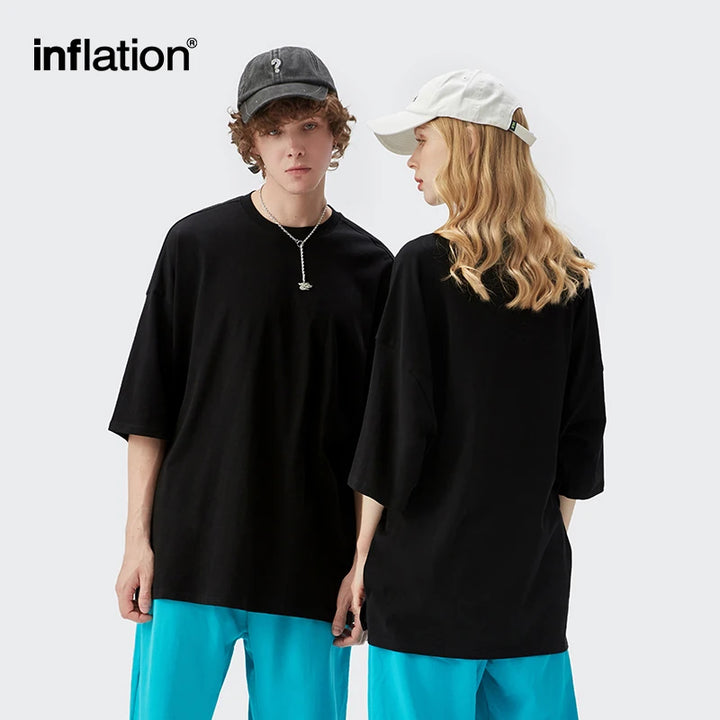 INFLATION Summer Short Sleeve Tees Unisex Casual Plain T-shirts 100% Cotton Oversized Tees Men Fashion Hip Hop T-Shirts 0057S21