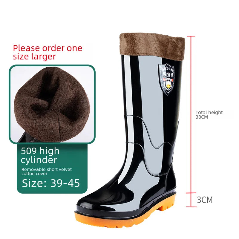 Men Oxford Cloth Thickened High Tube Rain Boots Fishing Water Shoes Construction Sites Outdoor Activities