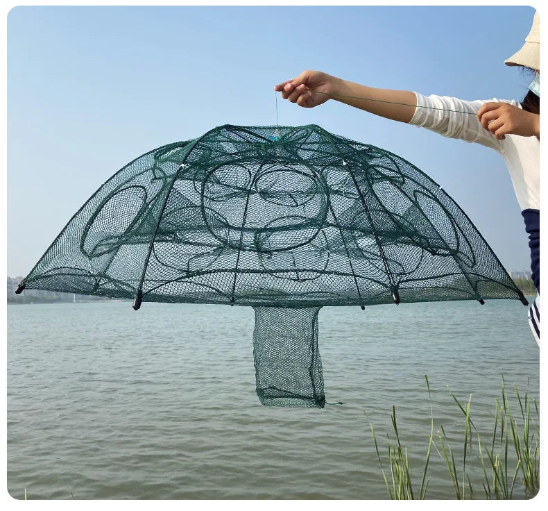 24/20/16/12/10/8/6/4 Holes Portable Fishing Net Shrimp Cage Nylon Foldable Fish Trap Folding Outdoor Automatic Collapsible