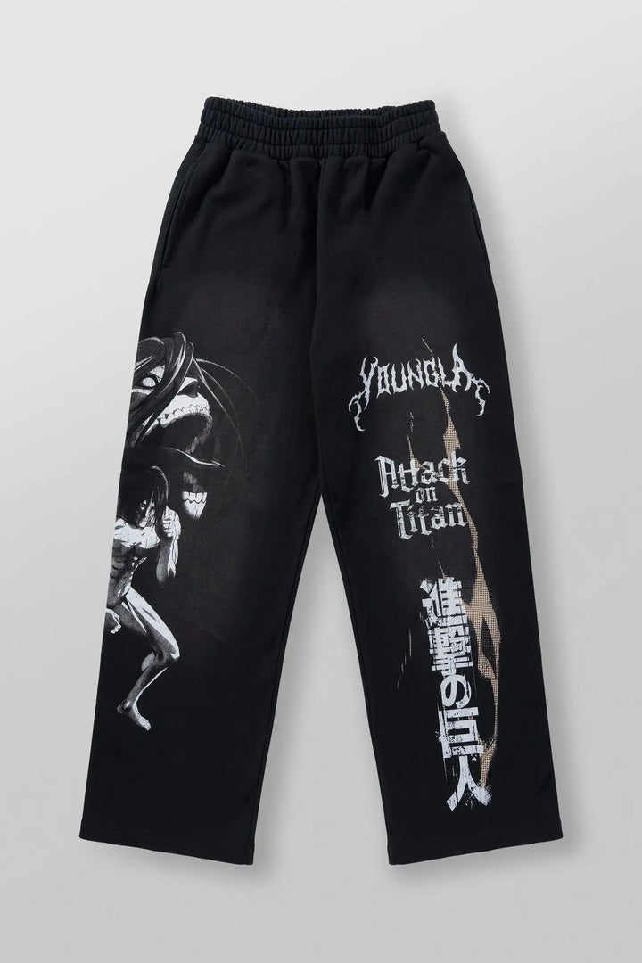 Young American trendy sweatpants collaboration anime joggers cotton terry print wide-leg casual pants hip-hop street pants