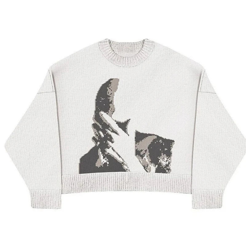 Y2k Women's Knitting Gothic Print Pattern O Neck Pullover Sweater Streetwear Girls Oversized Harajuku Knitwear Sweaters