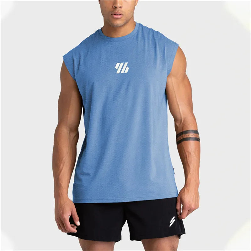 2024 Summer New Men's Fitness Tank Top Bodybuilding Sleeveless Workout Vest Quick-Dry Mesh Gym Running Shirt Men's Apparel