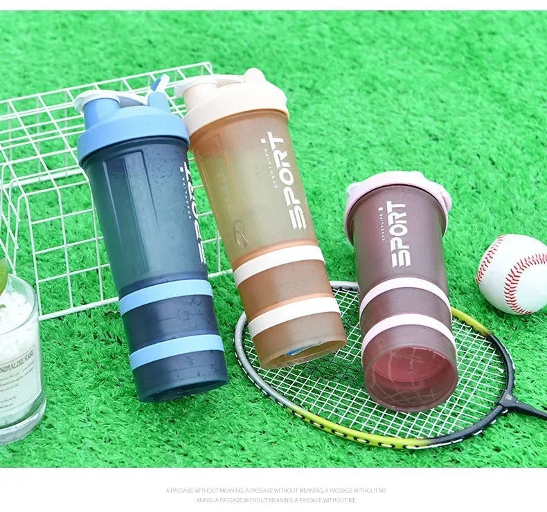 500ML 3-layer Sports Water Protein Powder Shaker Bottle Outdoor Travel Portable Leakproof Drinkware Plastic Drink BPA Free