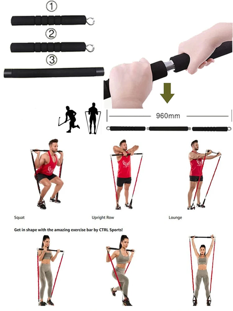 Workout Bar Fitness Resistance Bands Set Pilates Yoga Pull Rope Exercise Training Expander Gym Equipment for Home Bodybuilding