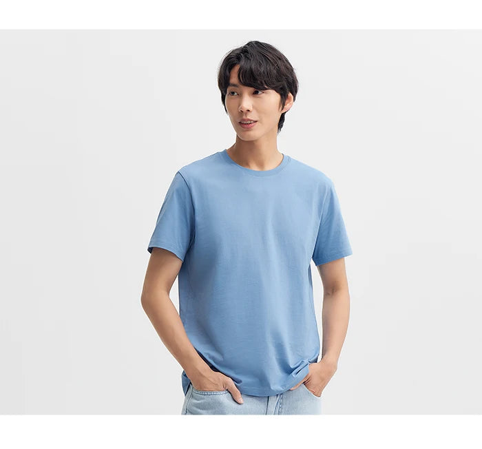 Semir 2024 Short-Sleeved T-Shirt Men Spring New Pure Cotton Bottoming Shirt Simple Commuting Casual Top Solid Color Round Neck