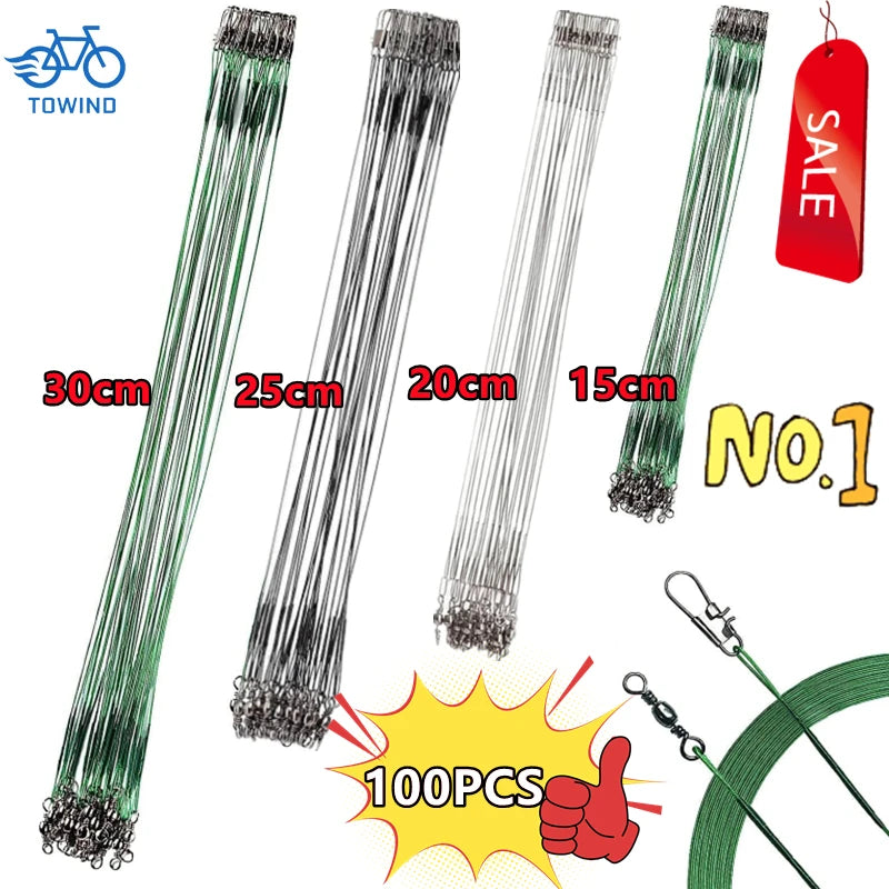 100/50/30/10pcs Anti Bite Steel Fishing Line Steel Wire Leader With Swivel Fishing Accessory Tools Lead Core Leash Fishing Wire