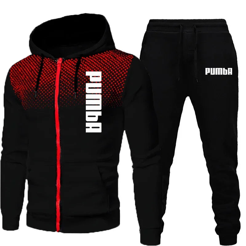 Men's Sports Tracksuit Fashion Sportswear Hooded Jackets and Sweatpants Two Piece Set Autumn Winter Male Fleece Outdoor Suit