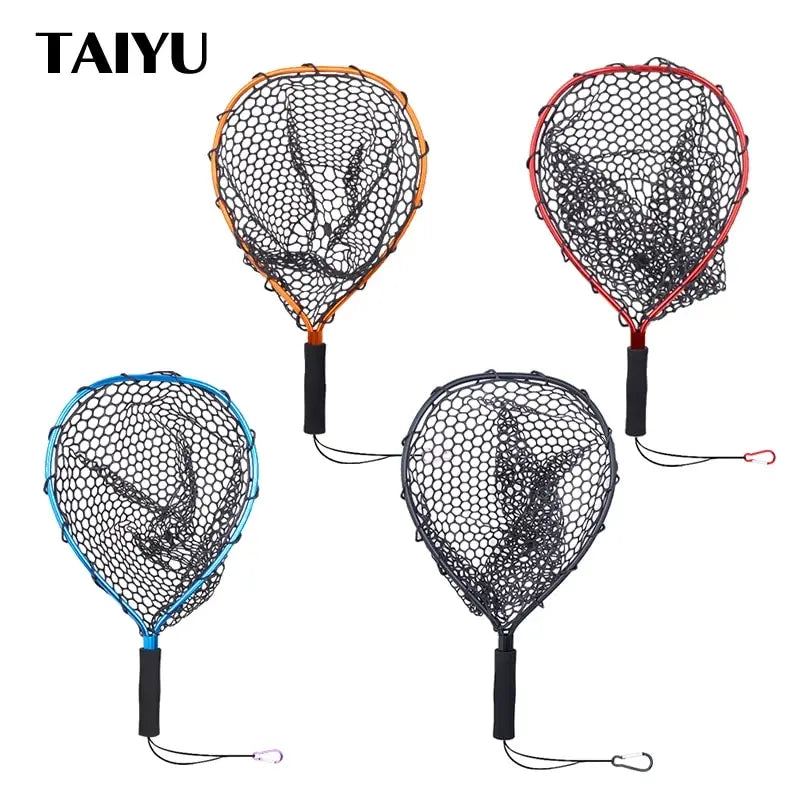 TAIYU Portable Fishing Nets Ultralight Aluminum Alloy Silicone Wear Resistance Mesh Hand Dip Casting Landing Net for Fly Fishing