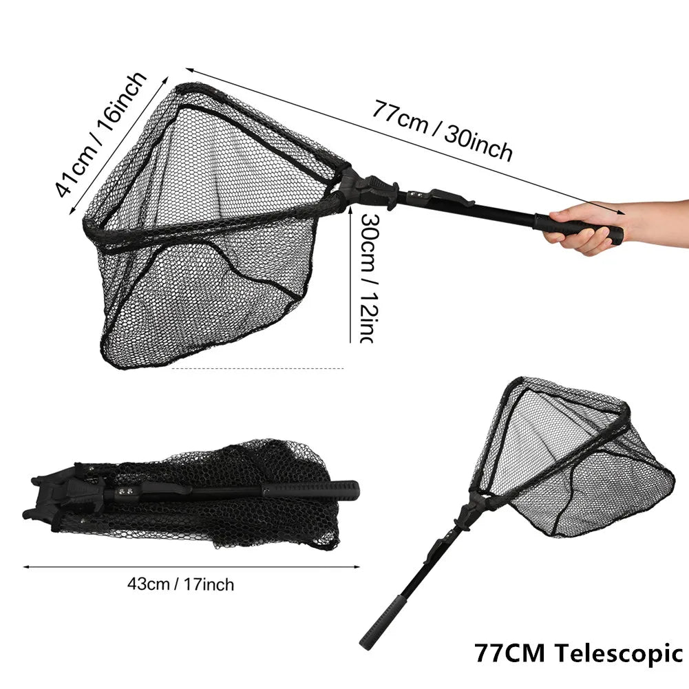 55cm-190cm Telescopic Fishing Net for Salmon Fly Carp Catfish Trout Floating Landing Net Easy Catch & Releasee Foldable