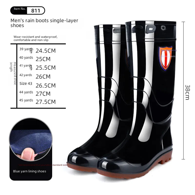 Men Oxford Cloth Thickened High Tube Rain Boots Fishing Water Shoes Construction Sites Outdoor Activities