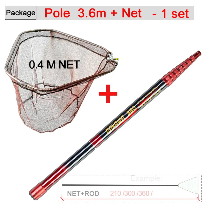 JOSBY Fishing Net Telescoping Foldable Landing Net Pole Lightweight Carp Carbon Fiber Folding Sea Hand Dip Net 3M/4M/2.1M Tackle