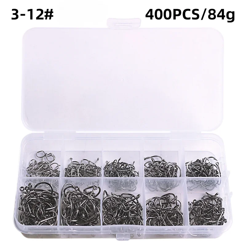 Fishing Hooks Carbon Steel Strong Sharp Silver Circle Fishhook 3#-12# Jig Barbed Pesca Portable Lure Bait Tackle 50-1600Pcs/Box