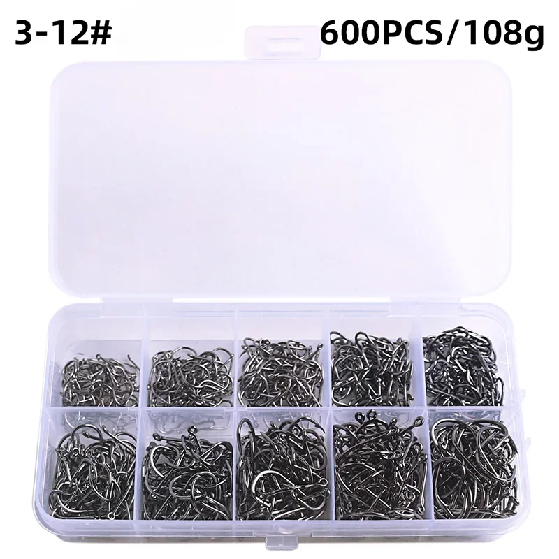 Fishing Hooks Carbon Steel Strong Sharp Silver Circle Fishhook 3#-12# Jig Barbed Pesca Portable Lure Bait Tackle 50-1600Pcs/Box