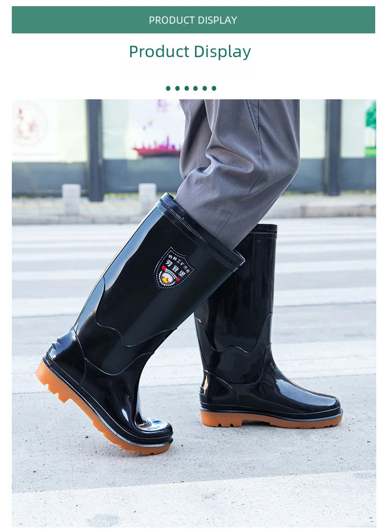 Men Oxford Cloth Thickened High Tube Rain Boots Fishing Water Shoes Construction Sites Outdoor Activities