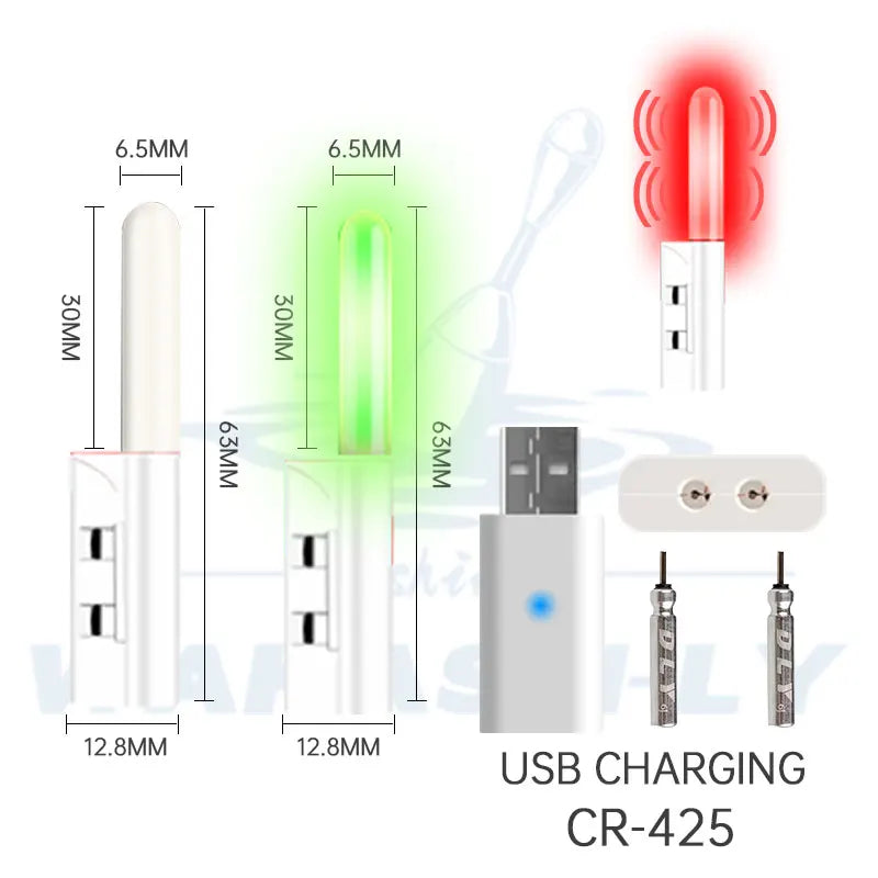 New 2-Piece LED Night Light Electronic Fishing Rod Light CR425 Rechargeable Battery+Dual Port USB Charging Night Fishing Tackle