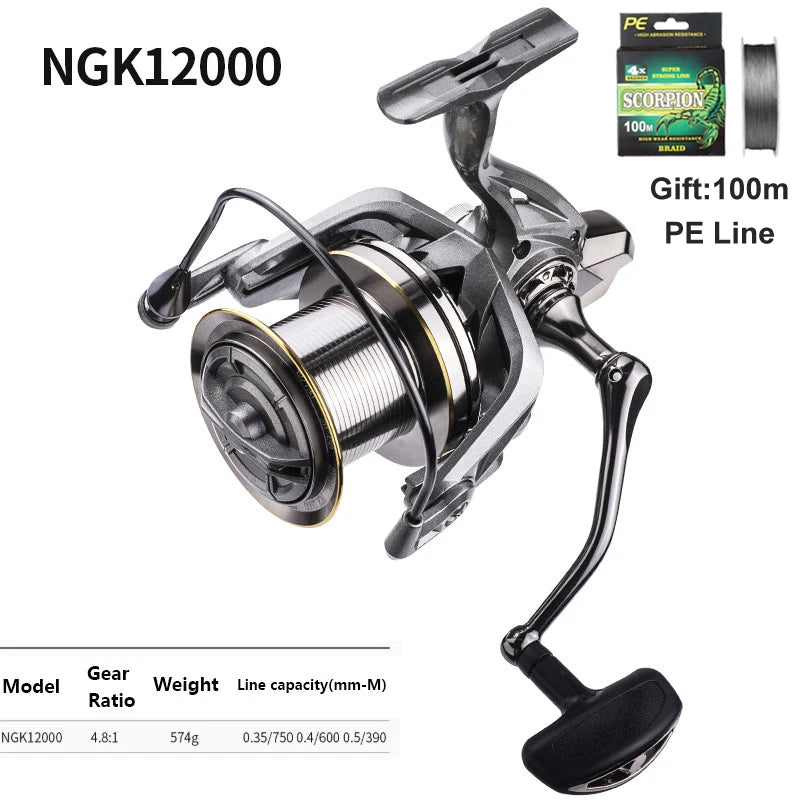 LINNHUE Big Spinning Fishing Reel 8000-14000 9000 10000 12000 Max Drag 20KG Sea Reel  Free Line Saltwater Freshwater Fish Pesca