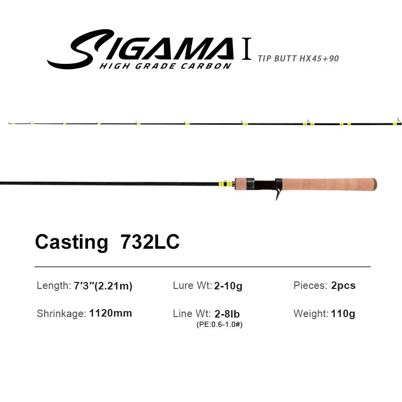 SIGAMA Ultralight Carbon Rods MF Action Spinning Casting Fishing Rods 2 section and 3 section UL L power Travel Rod