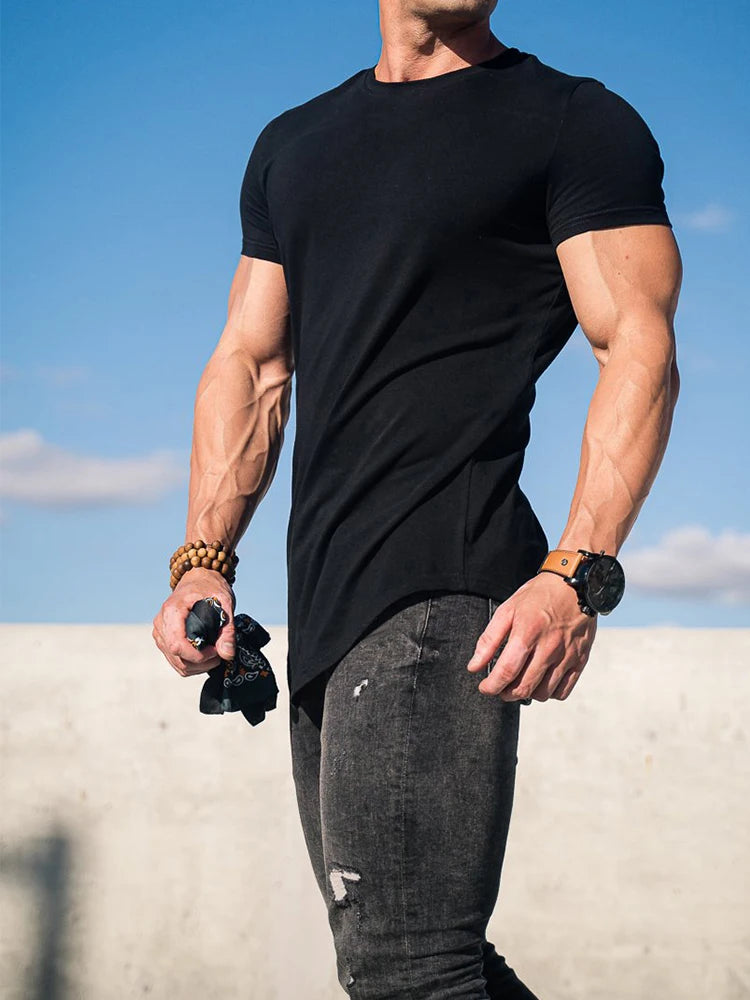 Muscle Fitness T-shirt Summer Men's Athleisure Workout short sleeve T-shirt High Quality cotton Men T-shirt Gym Sport Shirt Tops