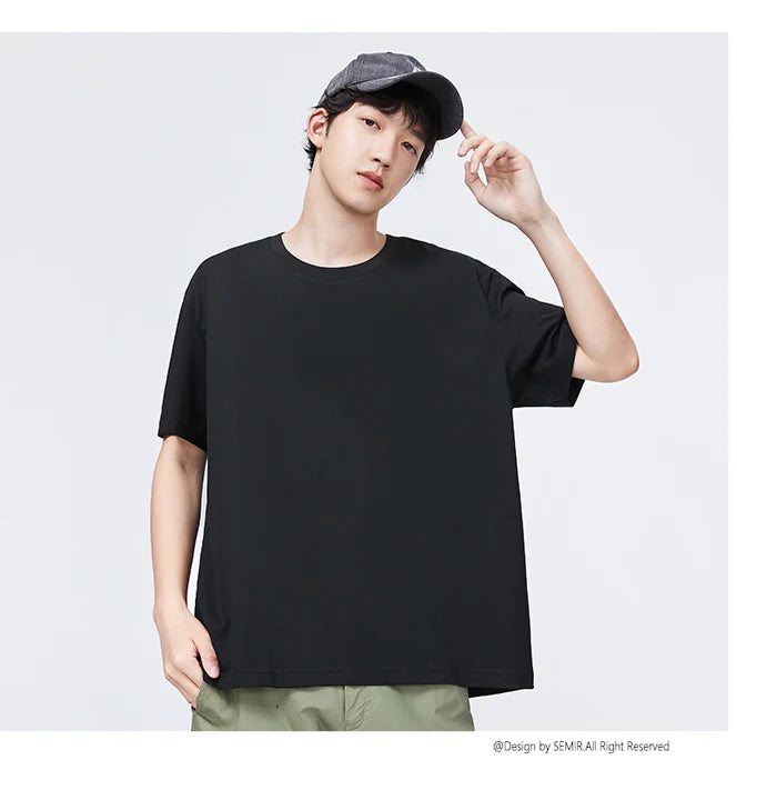 SEMIR T-shirt Men 2024 Spring New Daily Simple Commuting Casual Classic Trendy Solid Color Round Neck Short-sleeved T-shirt