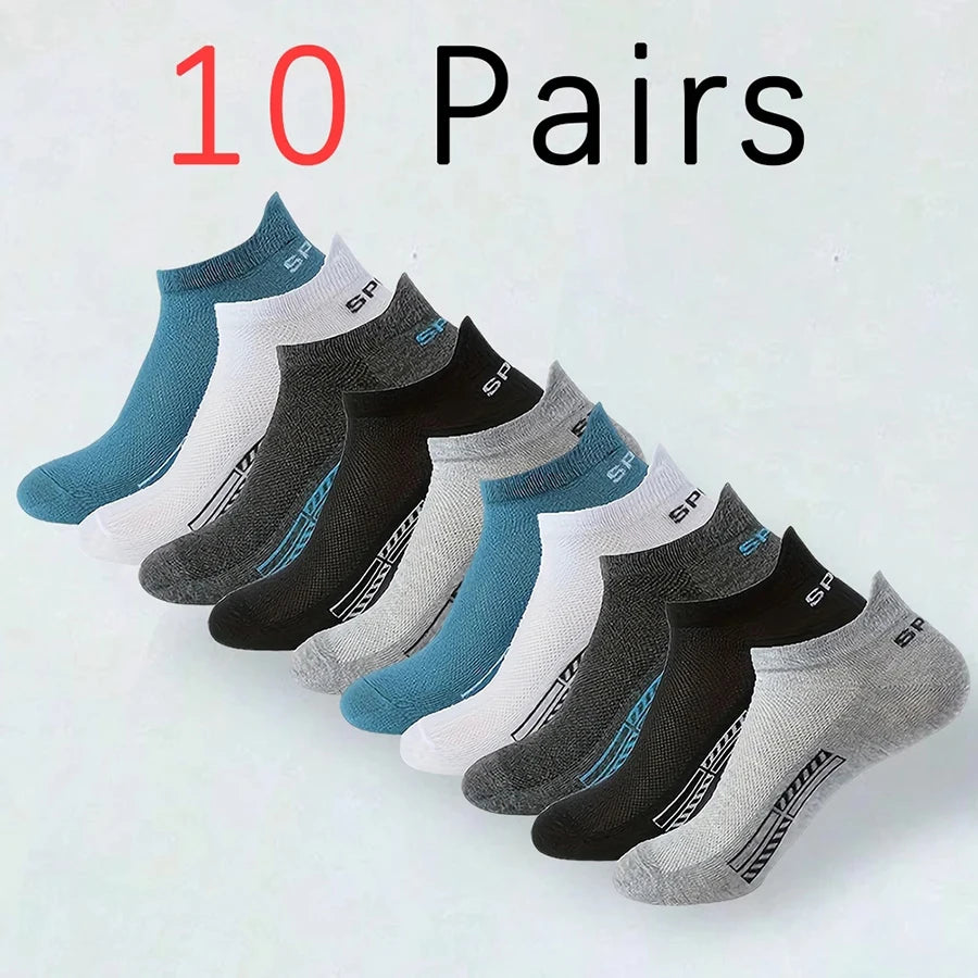 5/10/20 Pairs Men Short Socks Trendy High-Quality Low Cut Round Neck Ankle Socks Mesh Breathable Versatile Casual Men Boat Socks