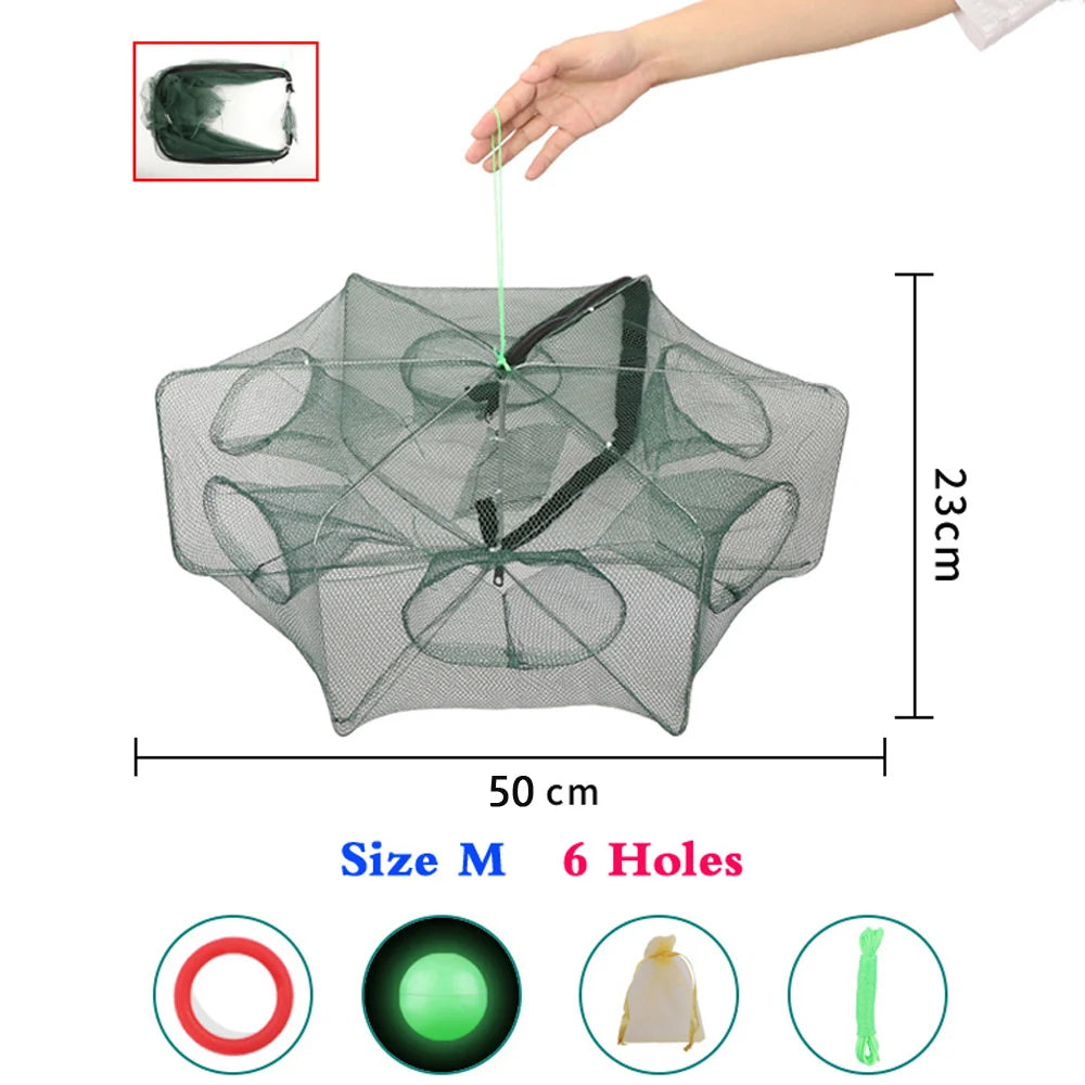 Folded Fishing Bait Trap, 6/8/12/16/20 Holes Foldable Fishing Nets for Fish/Crab/Shrimp/Crawdad Catcher Upgrade Large Space Gift