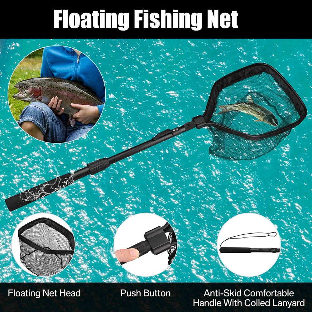 55cm-190cm Telescopic Fishing Net for Salmon Fly Carp Catfish Trout Floating Landing Net Easy Catch & Releasee Foldable