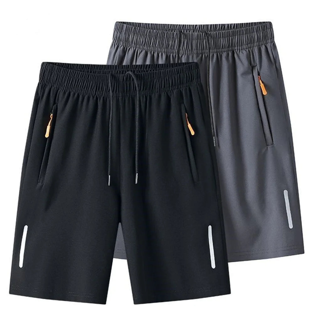 Men's Summer Ultra-thin Ice Silk Beach Casual Shorts Jogging Sport Quick Dry Male Zipper Loose Gym Sports Short Pants Sweatpant