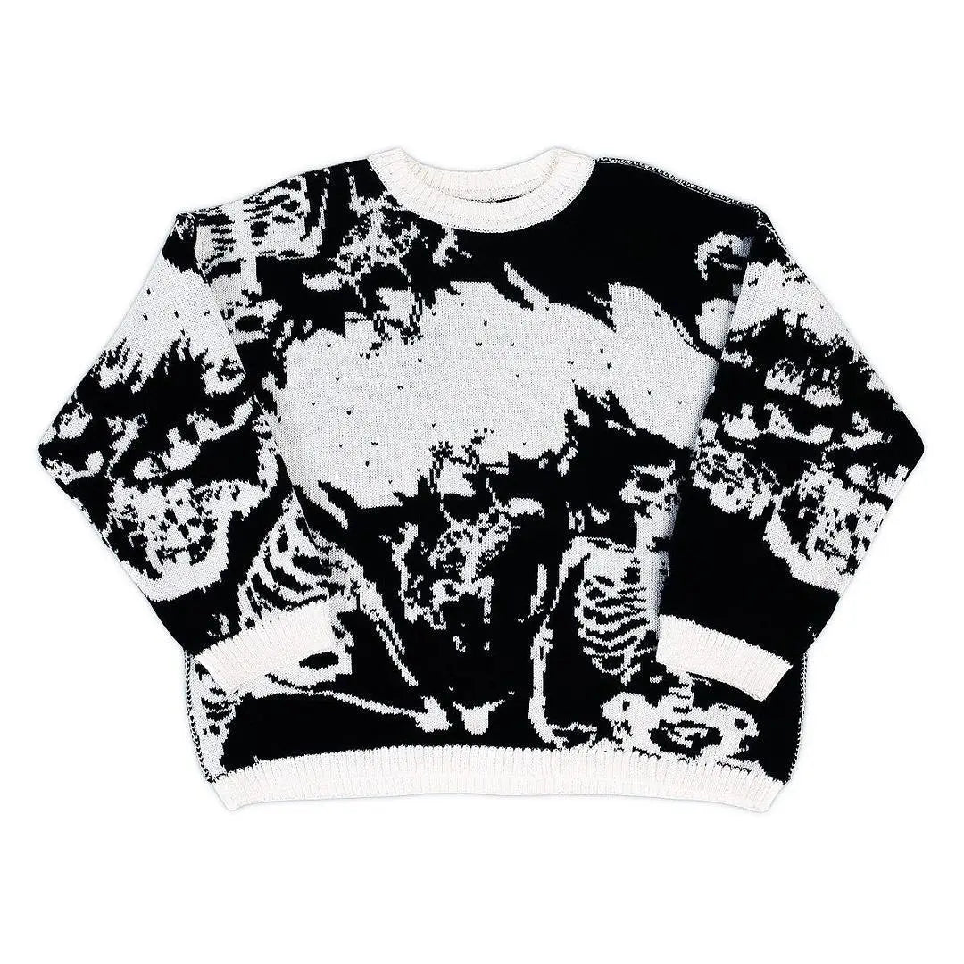 New Hip Hop Streetwear Knitted Sweater men Gothic portrait Print Pullover autumn Harajuku Cotton sweater women Oversized Sweater