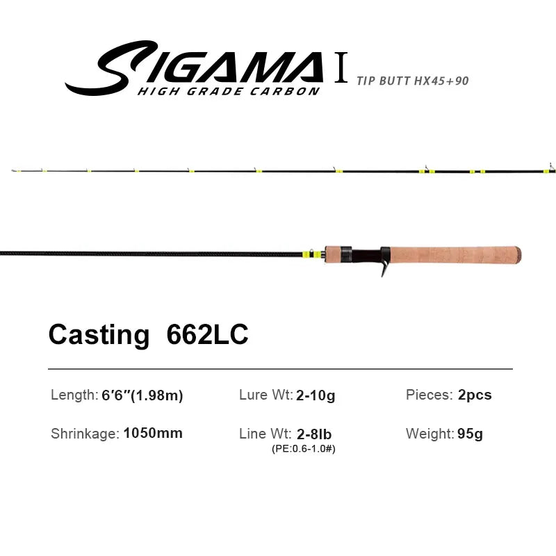 SIGAMA Ultralight Carbon Rods MF Action Spinning Casting Fishing Rods 2 section and 3 section UL L power Travel Rod