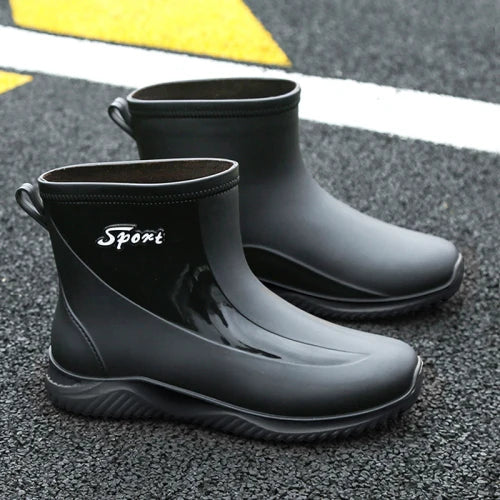 New rain boots for men non-slip wear-resistant take-out riding rubber shoes fishing mid-tube plus velvet winter waterproof shoes