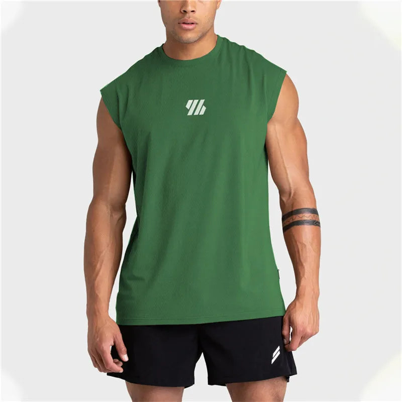 2024 Summer New Men's Fitness Tank Top Bodybuilding Sleeveless Workout Vest Quick-Dry Mesh Gym Running Shirt Men's Apparel