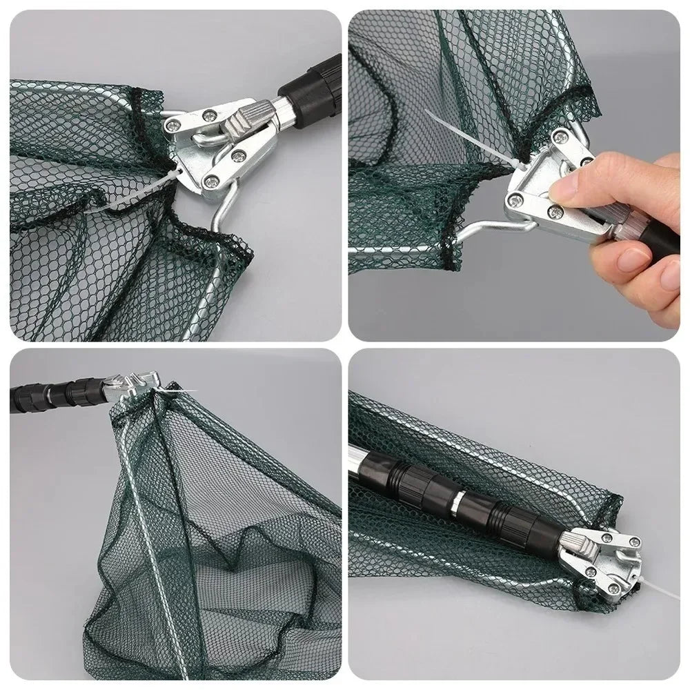 150/170cm Telescopic Landing Net Folding Fishing Pole Extending Fly Carp Course Sea Mesh Foldable Fishing Net for Fly Fishing