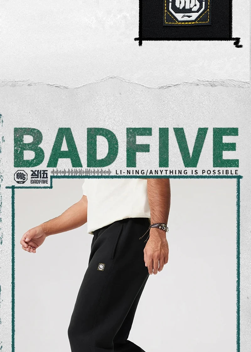 Li-Ning Men BADFIVE Sweat Pants 54%Cotton 46%Polyester Loose Fit LiNing Leisure Comfortable Sports Trousers AKLV017