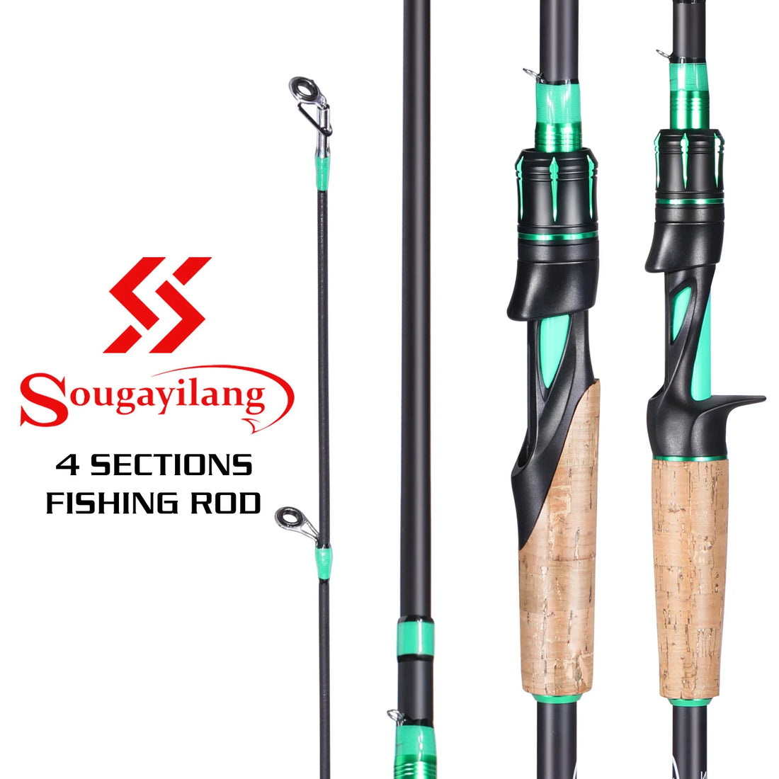 Sougayilang Spinning Casting Fishing Rod 1.8/2.1m Rod 4 Sections Carbon Body Rod Cork and EVA Handle ABS Reel Seat Fishing Rod