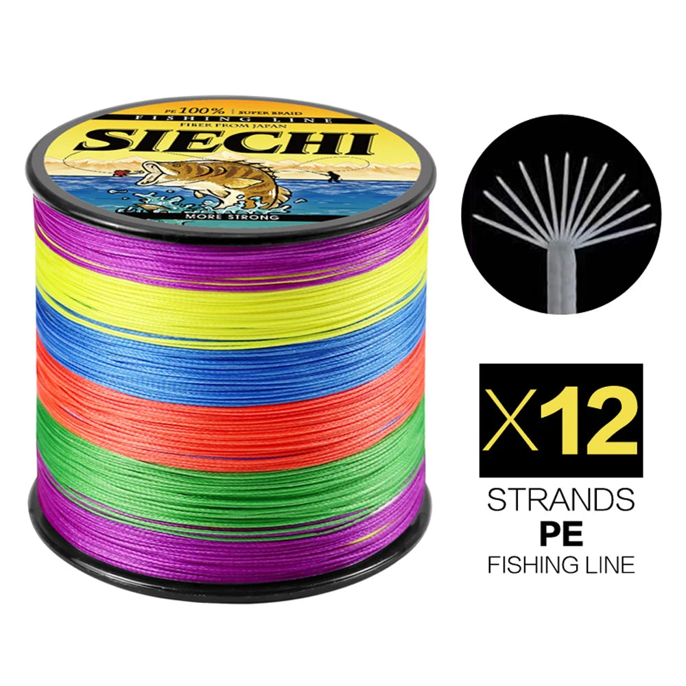 SIECHI Strong 300M-1000M 12 Strand Weaves PE Braided Fishing Line Multifilament 12 Braid Wire 33-150LB Carp Fishing Accessories