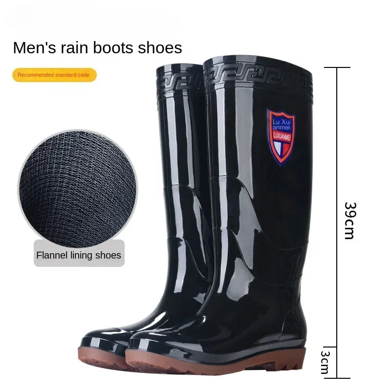 Men's Rain Boots Round Toe Wedge Wear-resistant Plastic Water-proof Rain Boots Tendon Bottom Hot Selling Fishing Boots Non-slip