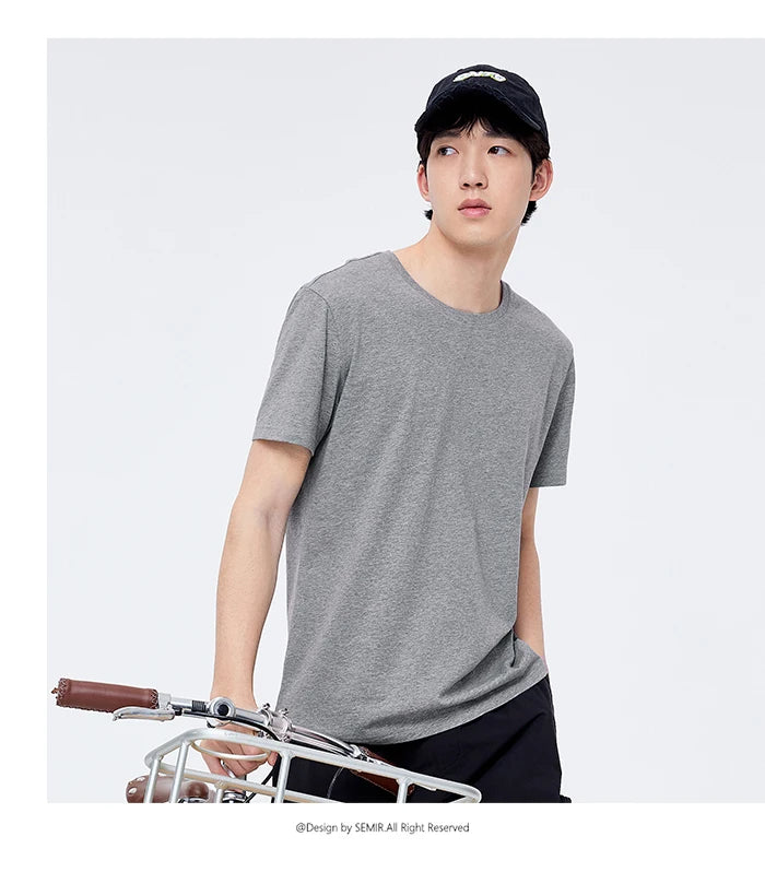 SEMIR T-shirt Men 2024 Spring New Daily Simple Commuting Casual Classic Trendy Solid Color Round Neck Short-sleeved T-shirt