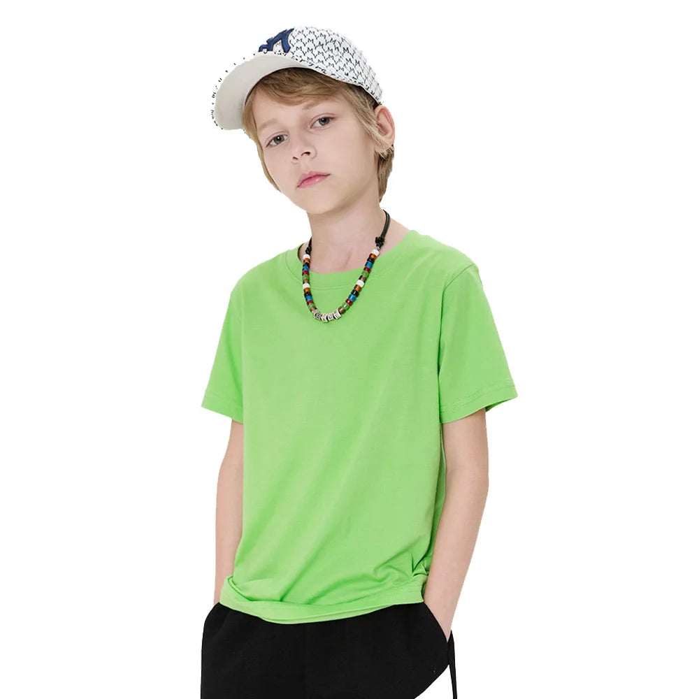 Summer Children T-shirts Solid Color Cotton Tees for Kids New Fashion Boys Girls Short Sleeve Top 2-14T Clothes Healthy T-shirts