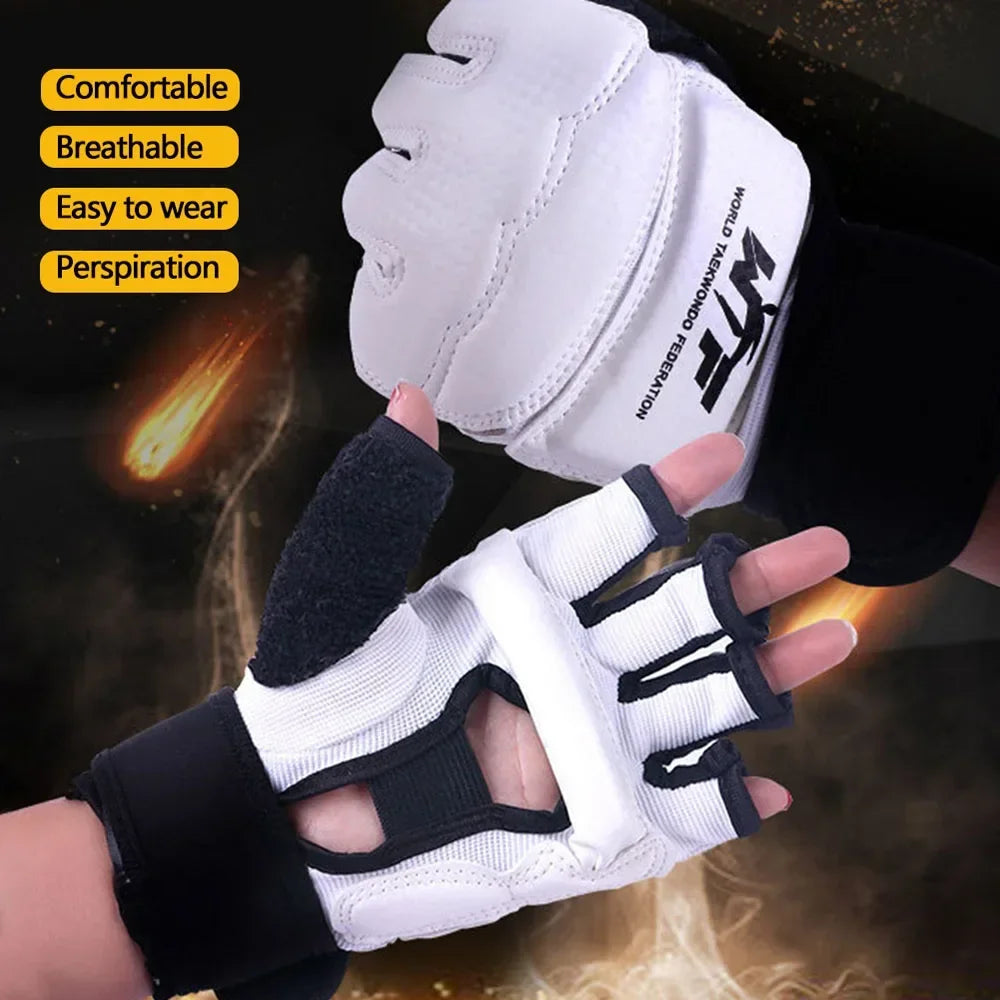 1 Pair Karate Gloves Taekwondo Equipment Half Finger Protector Boxing Hand Foot Protection Foot Guards Martial Arts Kickboxing